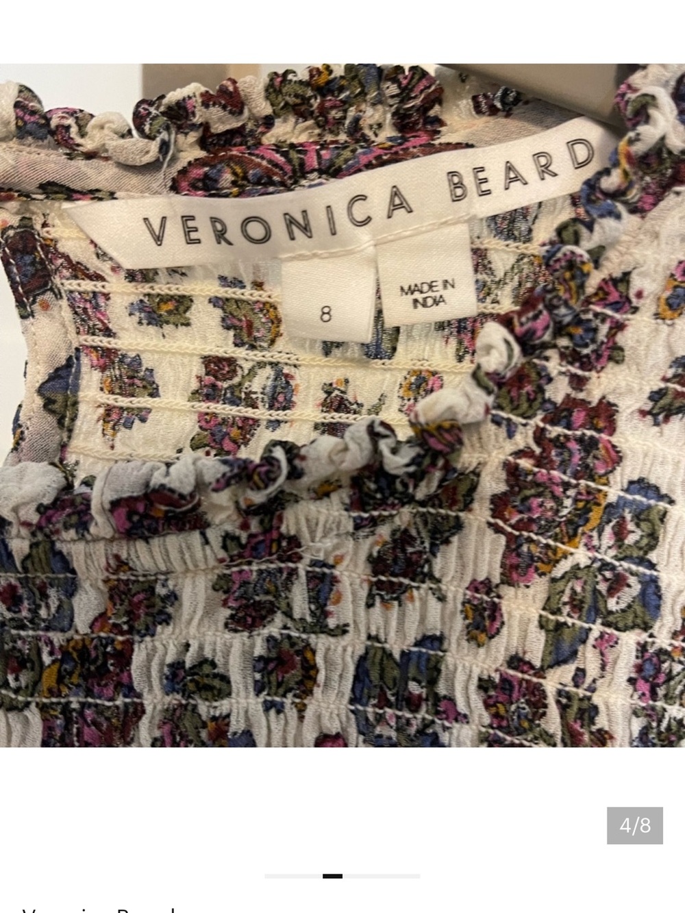 Veronica Beard Kali Cream Floral Smocked Blouse - Picture 3 of 6